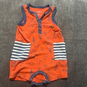 Cat & Jack Orange Baby Romper with Blue Trim